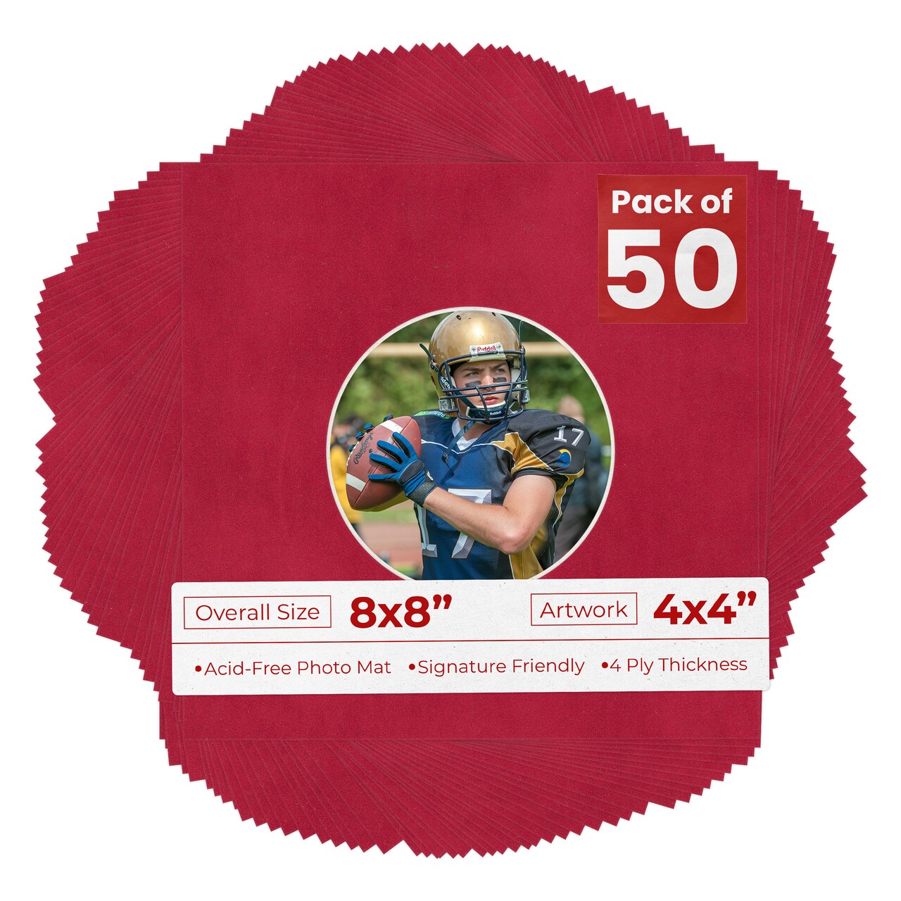 Red Suede Mat Board for 8x8 Frames - Circle Opening for 4x4 Photos